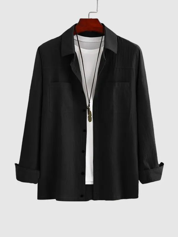 Men's Solid Color Cotton Linen Long Sleeve Casual Shirt