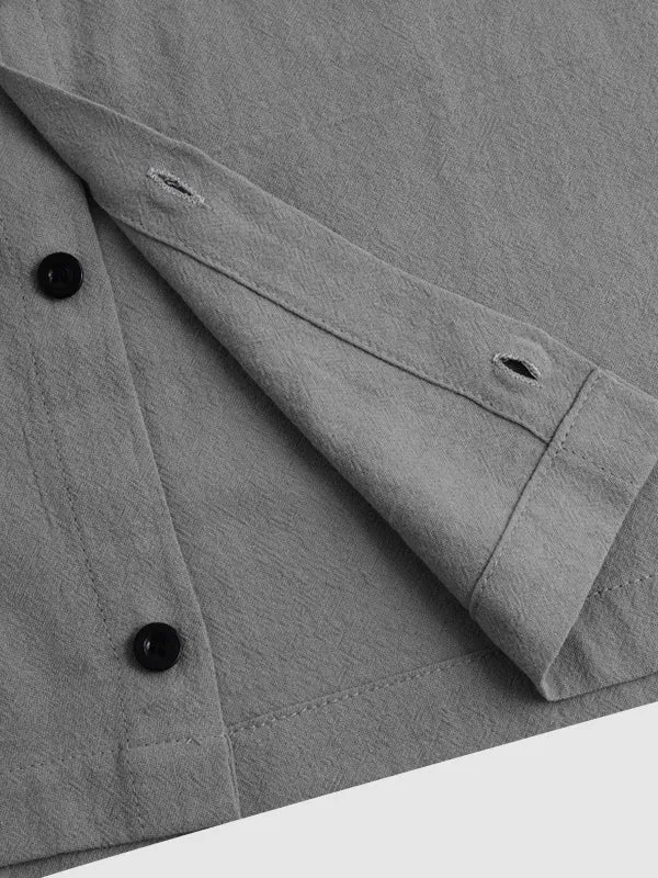 Men's Solid Color Cotton Linen Long Sleeve Casual Shirt