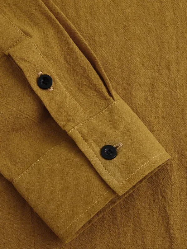 Men's Solid Color Cotton Linen Long Sleeve Casual Shirt