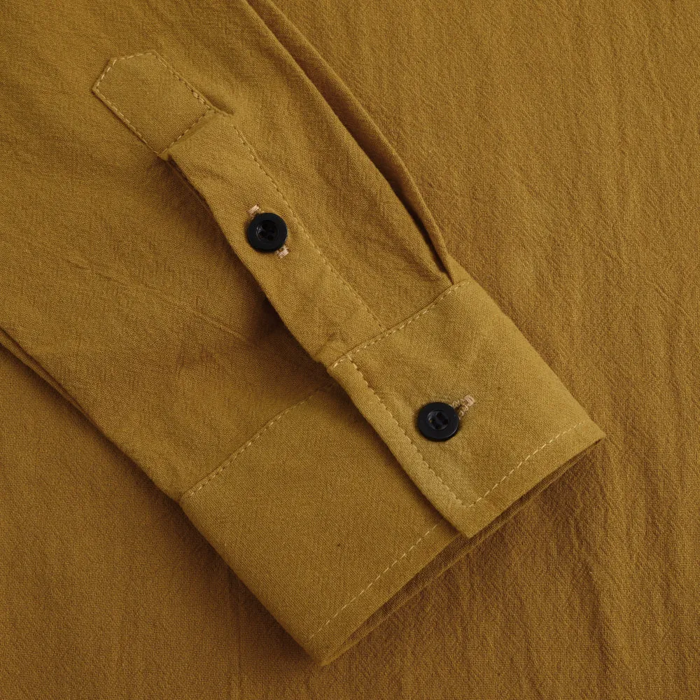 Men's Solid Color Cotton Linen Long Sleeve Casual Shirt