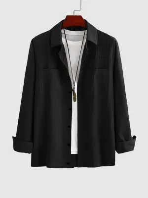 Men's Solid Color Cotton Linen Long Sleeve Casual Shirt
