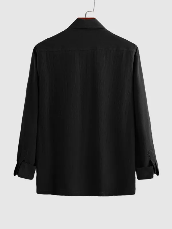 Men's Solid Color Cotton Linen Long Sleeve Casual Shirt
