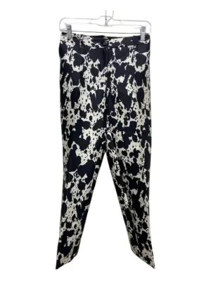 Michael Kors Size 10 Black & White Silk Cow Print Abstract Satin Pants