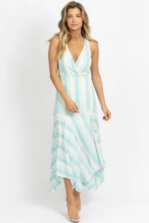 MINT   IVORY STRIPED WRAP MAXI DRESS