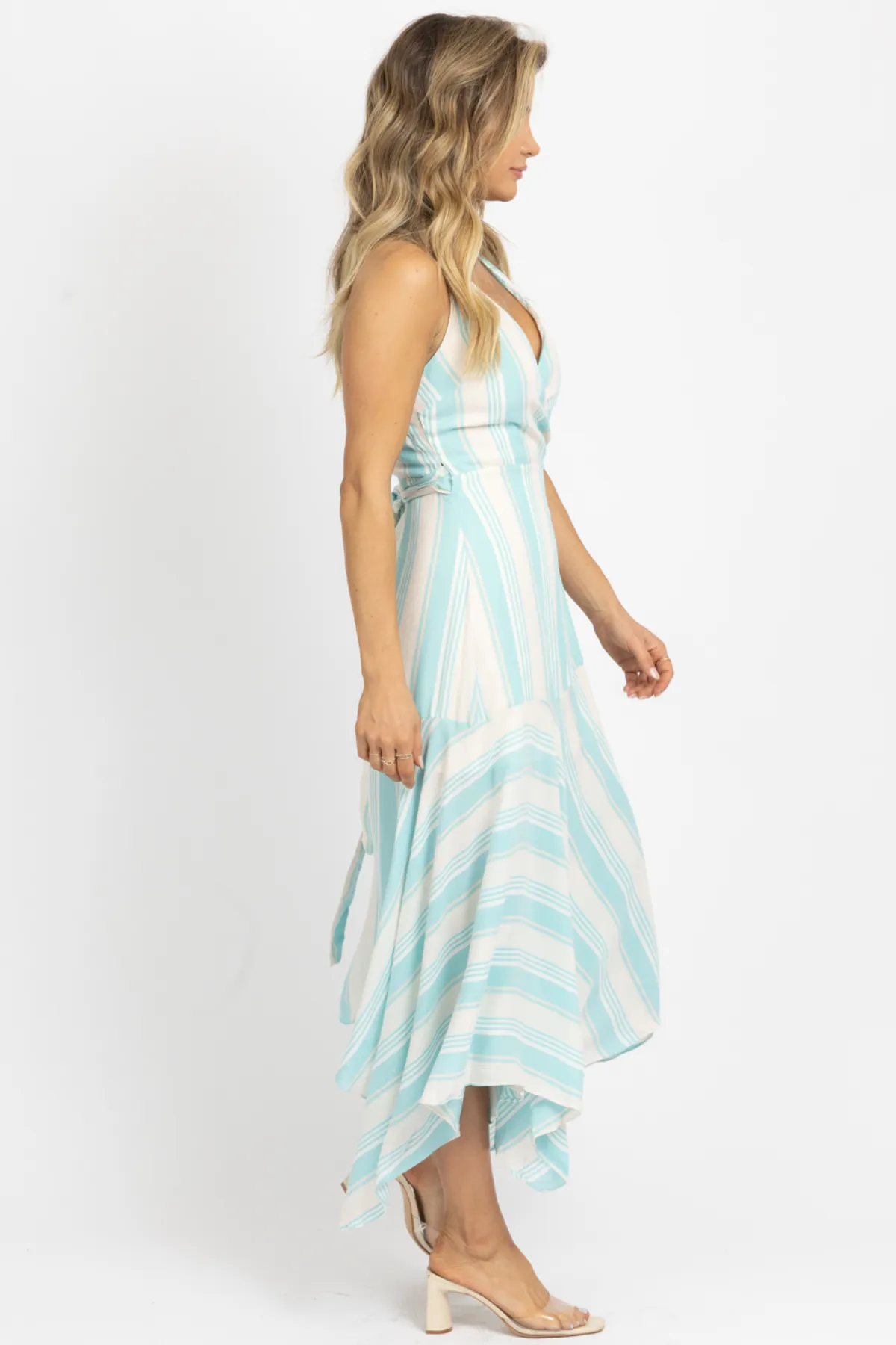 MINT   IVORY STRIPED WRAP MAXI DRESS