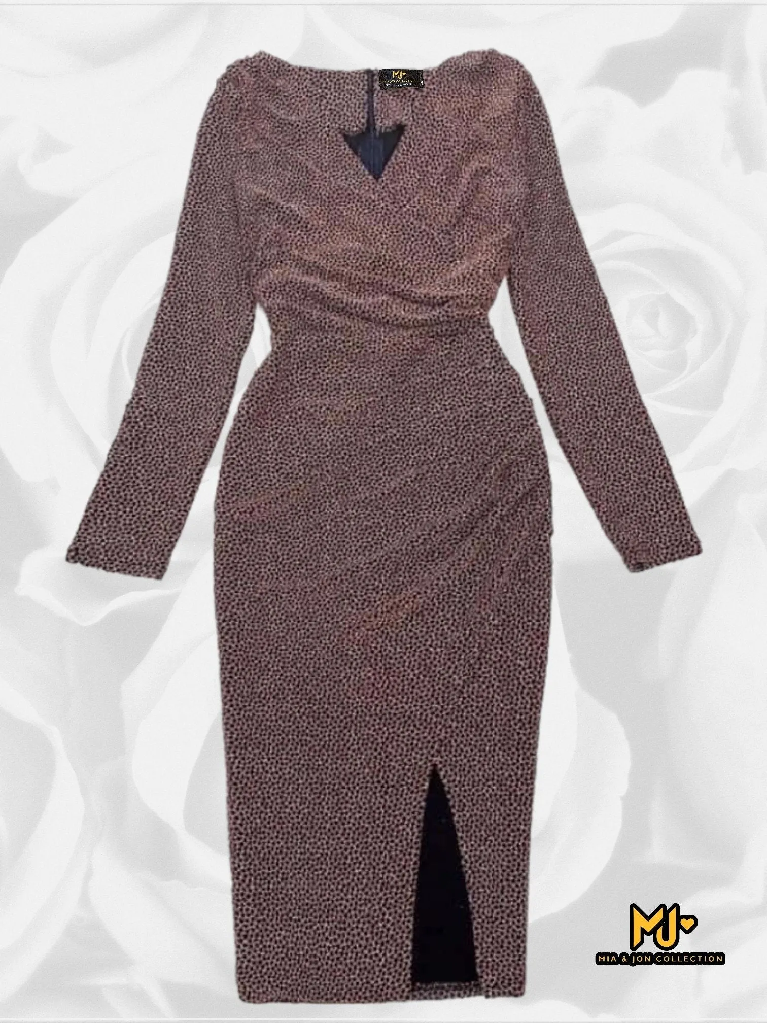 MJV1752 Glitter Long Sleeve Faux Wrap Slit Party Dress