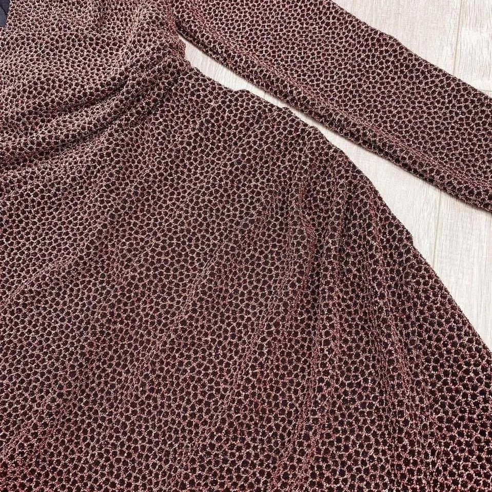 MJV1752 Glitter Long Sleeve Faux Wrap Slit Party Dress