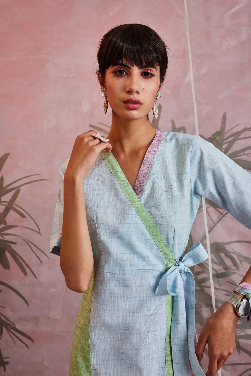 Multicolor Midi Wrap Dress