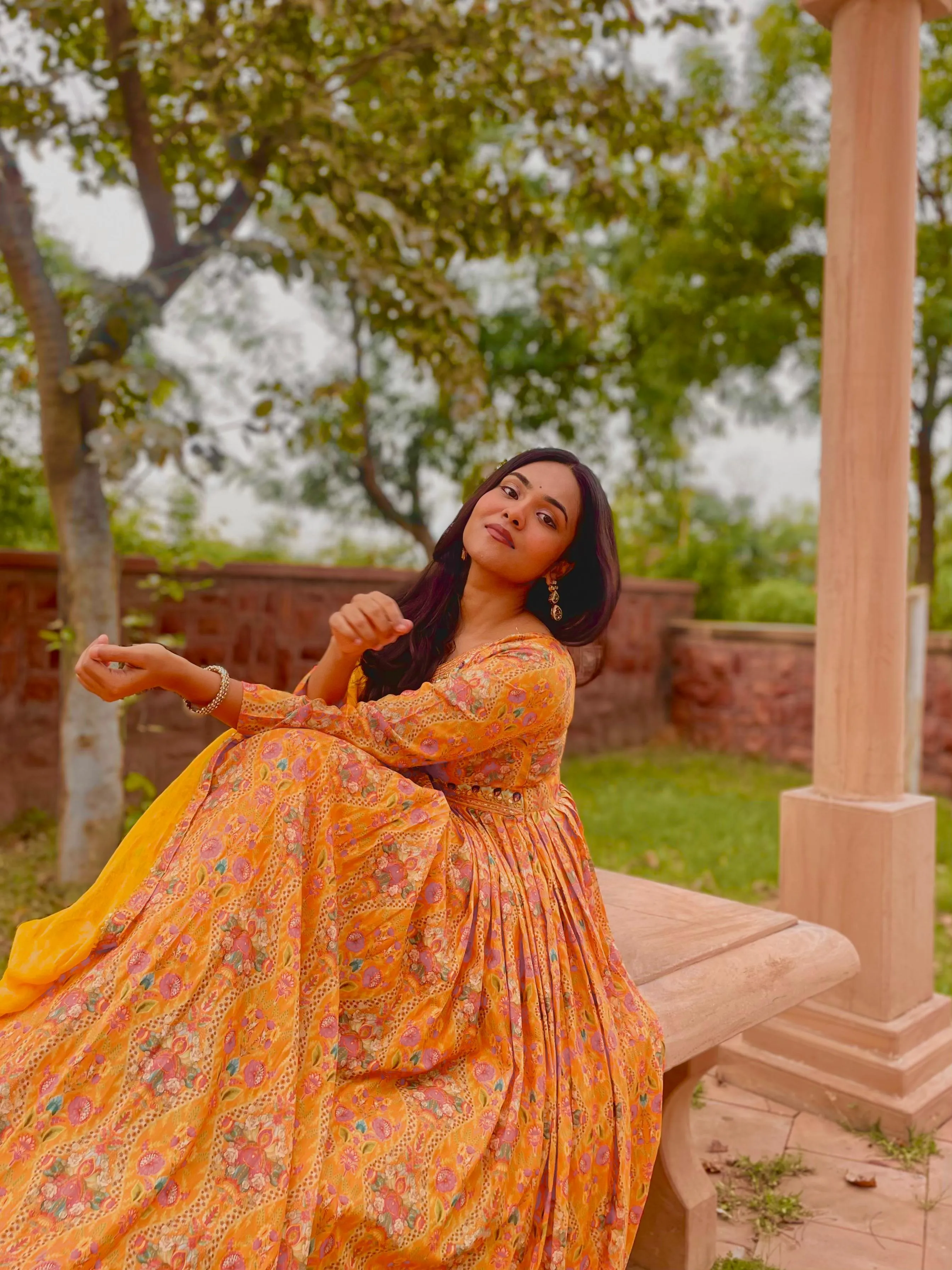 Mustard yellow Rakhi Special Party Wear Alia Cut Anarkali Dress with Dupatta and Pant