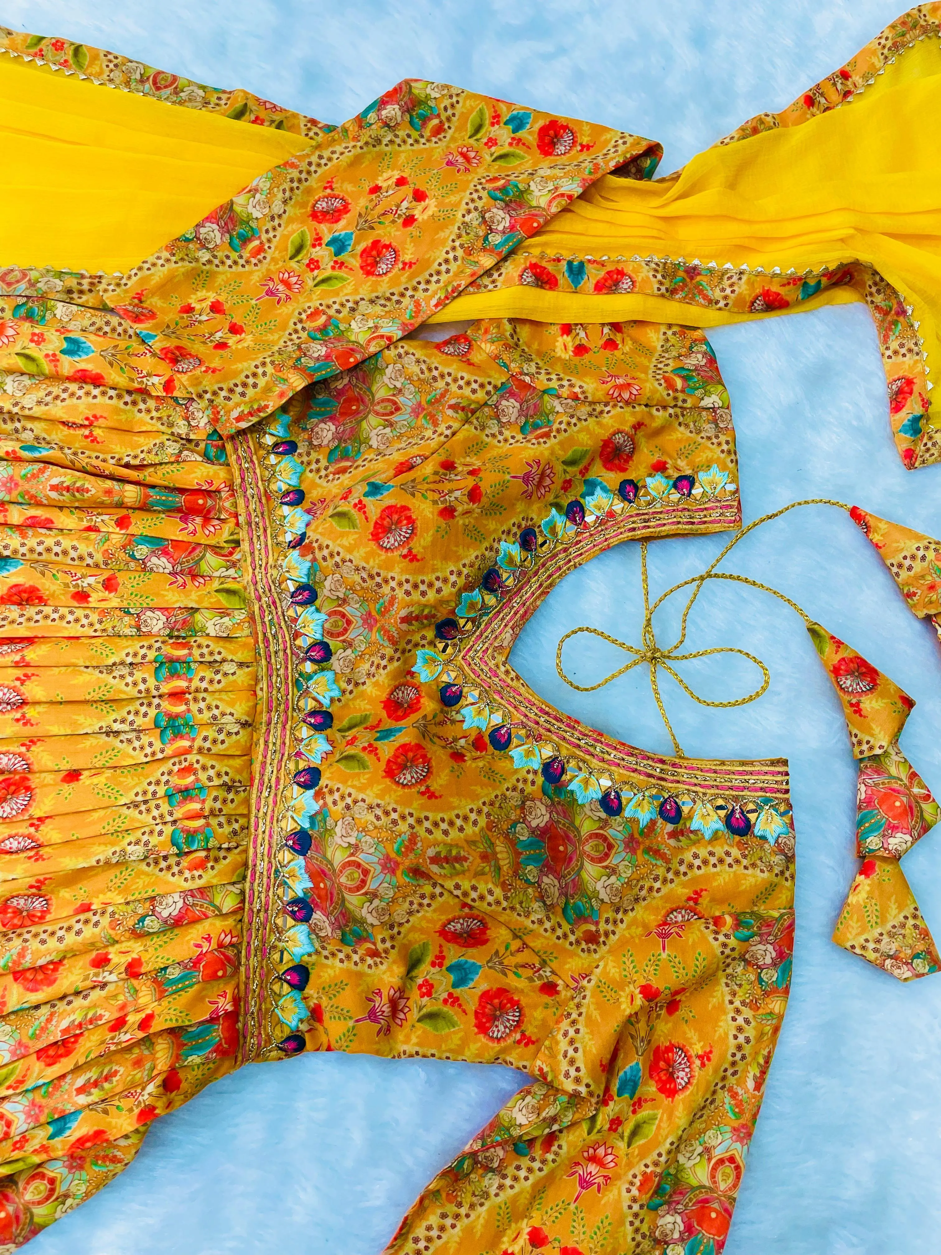 Mustard yellow Rakhi Special Party Wear Alia Cut Anarkali Dress with Dupatta and Pant