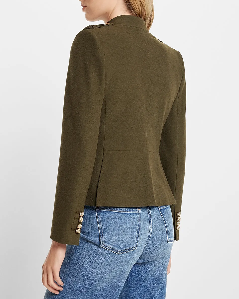Novelty Gold Button Structured Jacket in Olive Green