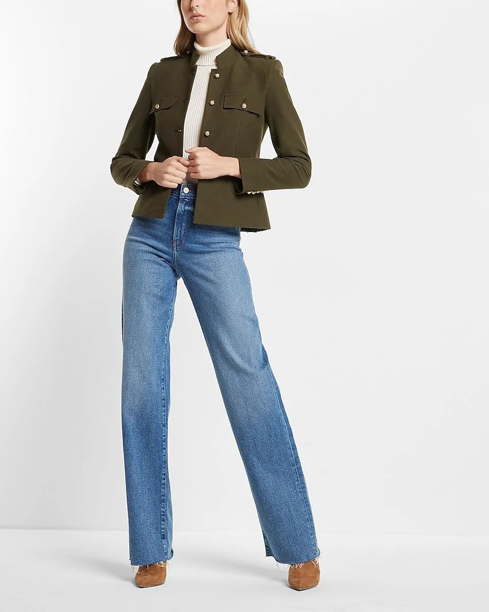 Novelty Gold Button Structured Jacket in Olive Green