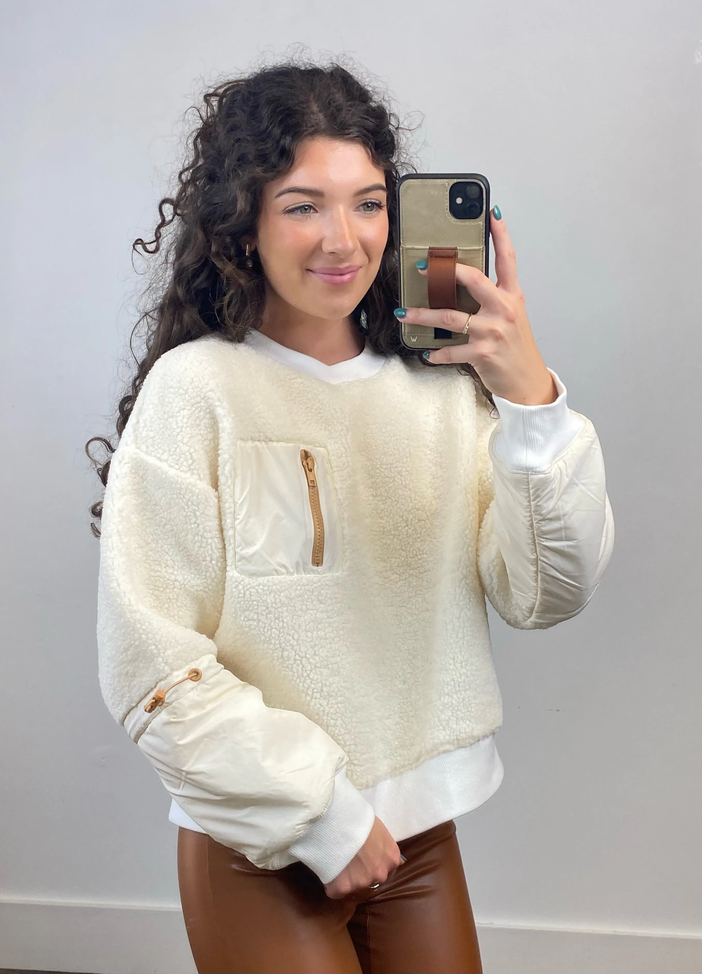 Open Your Mind Ivory Fleece Long Sleeve Pullover