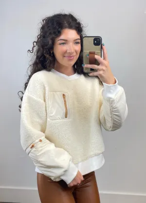 Open Your Mind Ivory Fleece Long Sleeve Pullover