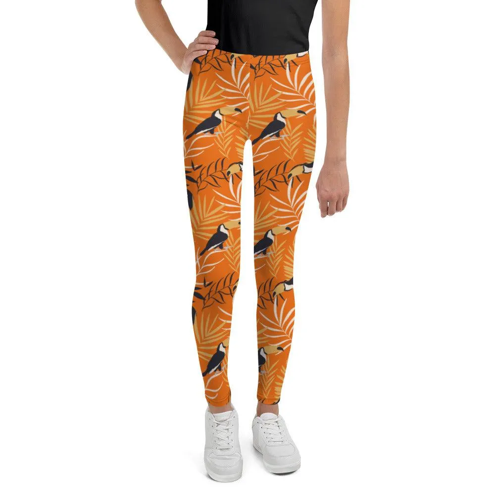 Orange Tropical Toucan Youth Leggings