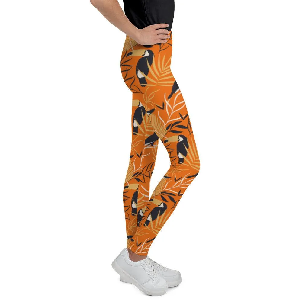 Orange Tropical Toucan Youth Leggings