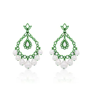 Parakeet Green Elongated Crystal Pearl Earrings