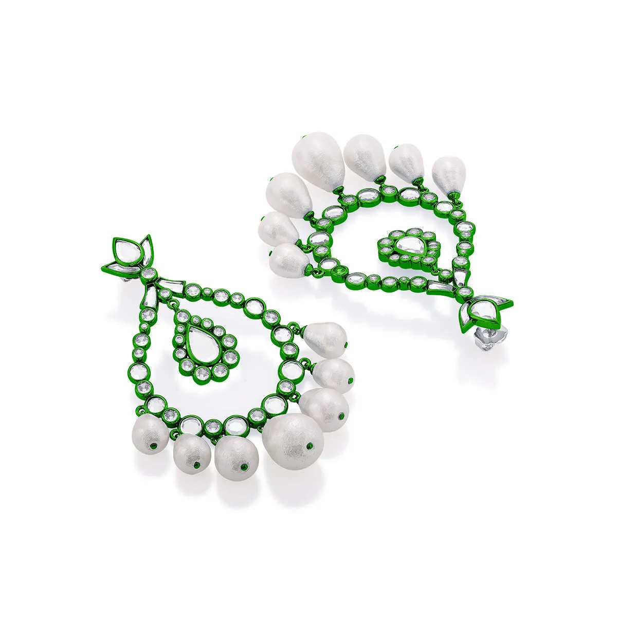Parakeet Green Elongated Crystal Pearl Earrings