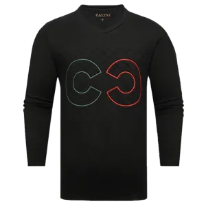 Pavini Black Men's V-Neck Long Sleeves T-shirt Fashion Design