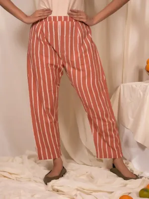 Peach Cotton Striped Pants