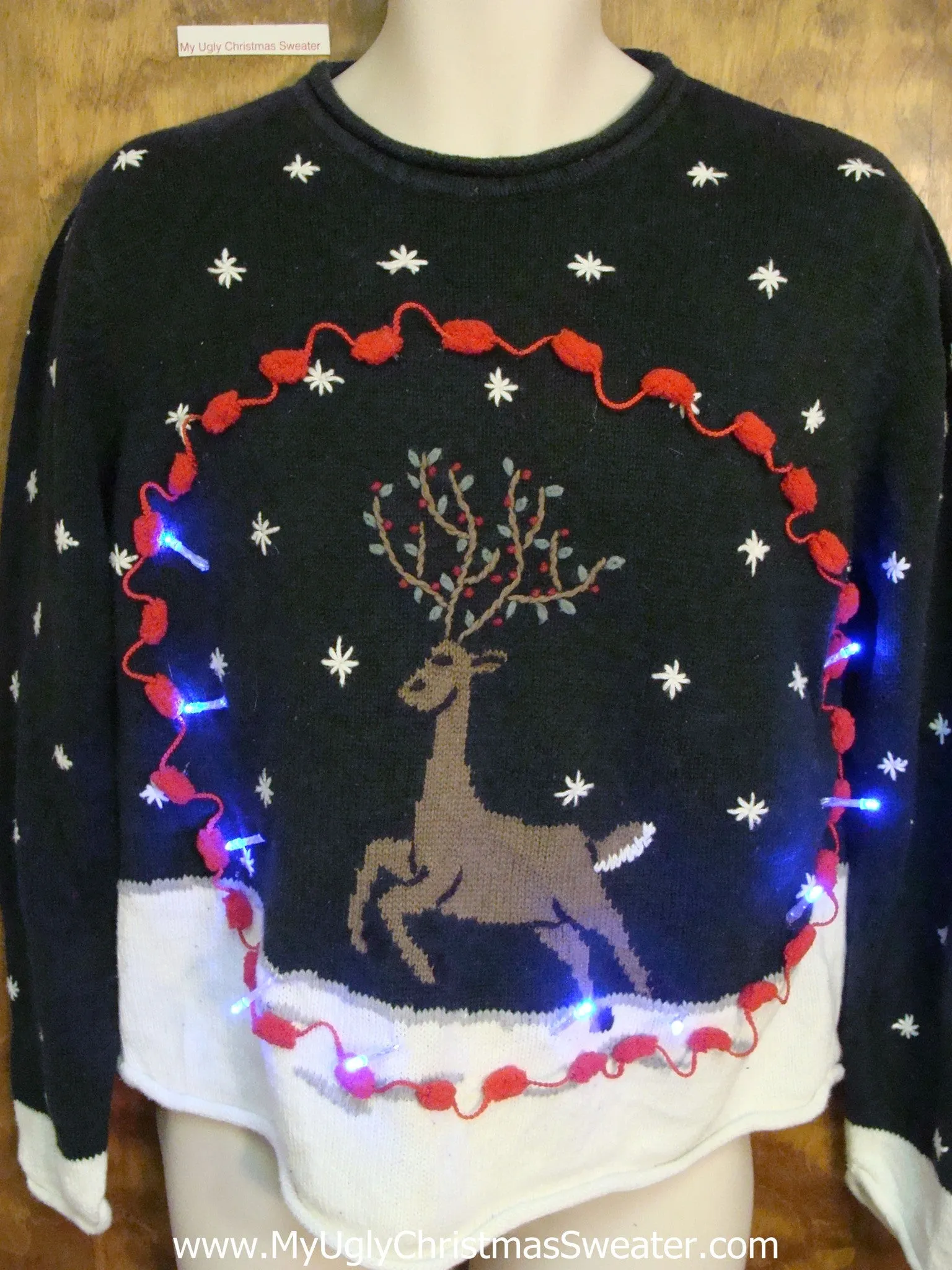 Prancing Reindeer 2sided Light Up Ugly Xmas Sweater