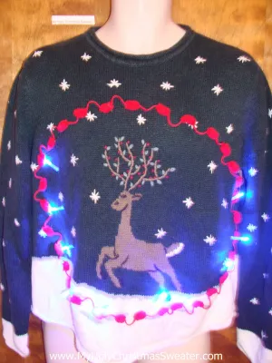 Prancing Reindeer 2sided Light Up Ugly Xmas Sweater
