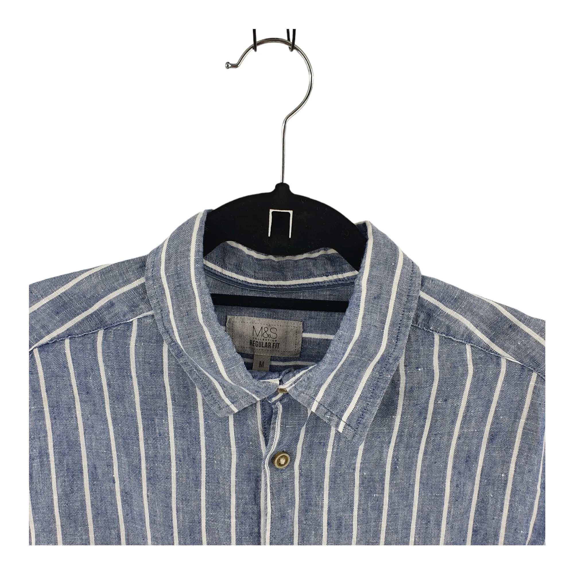 Preloved M&S Pure Linen Stripe Short Sleeve Shirt Medium