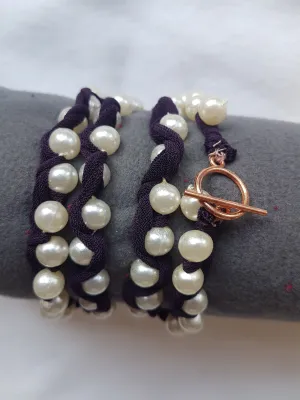 Purple Pearls Braided Wrap Bracelet