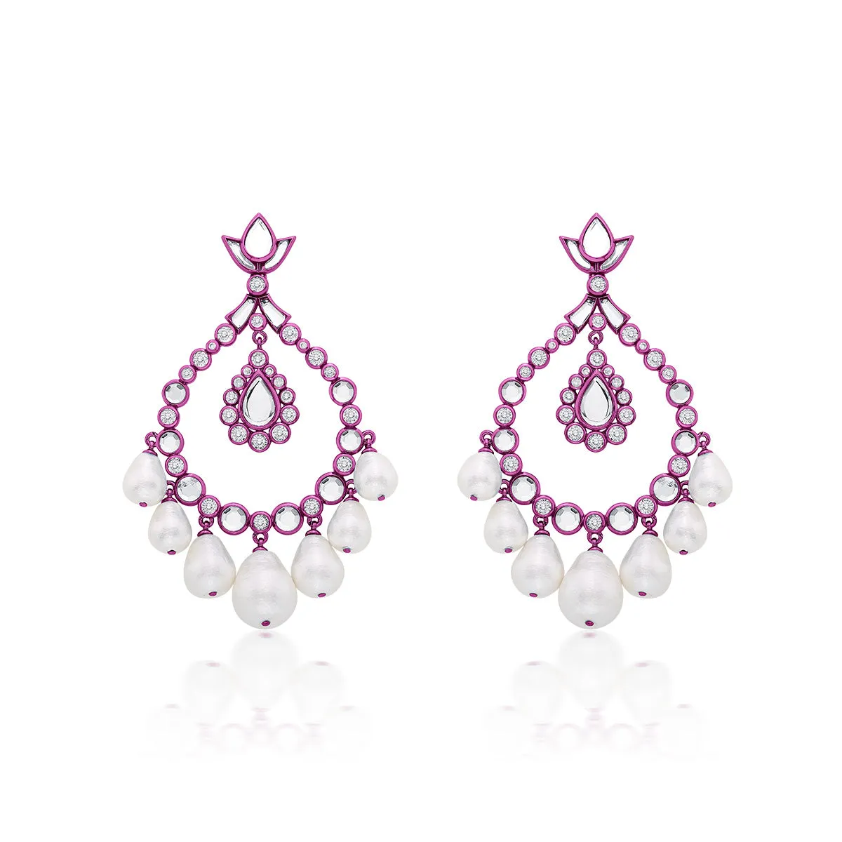 Rani Pink Elongated Crystal Pearl Earrings