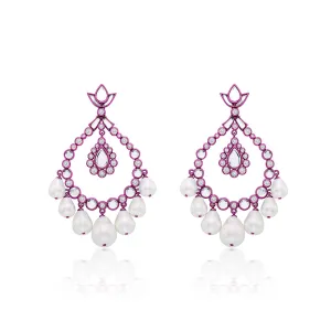 Rani Pink Elongated Crystal Pearl Earrings