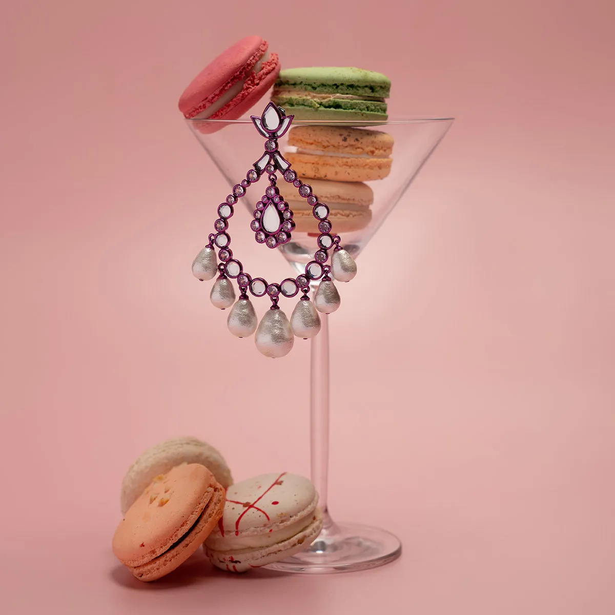 Rani Pink Elongated Crystal Pearl Earrings
