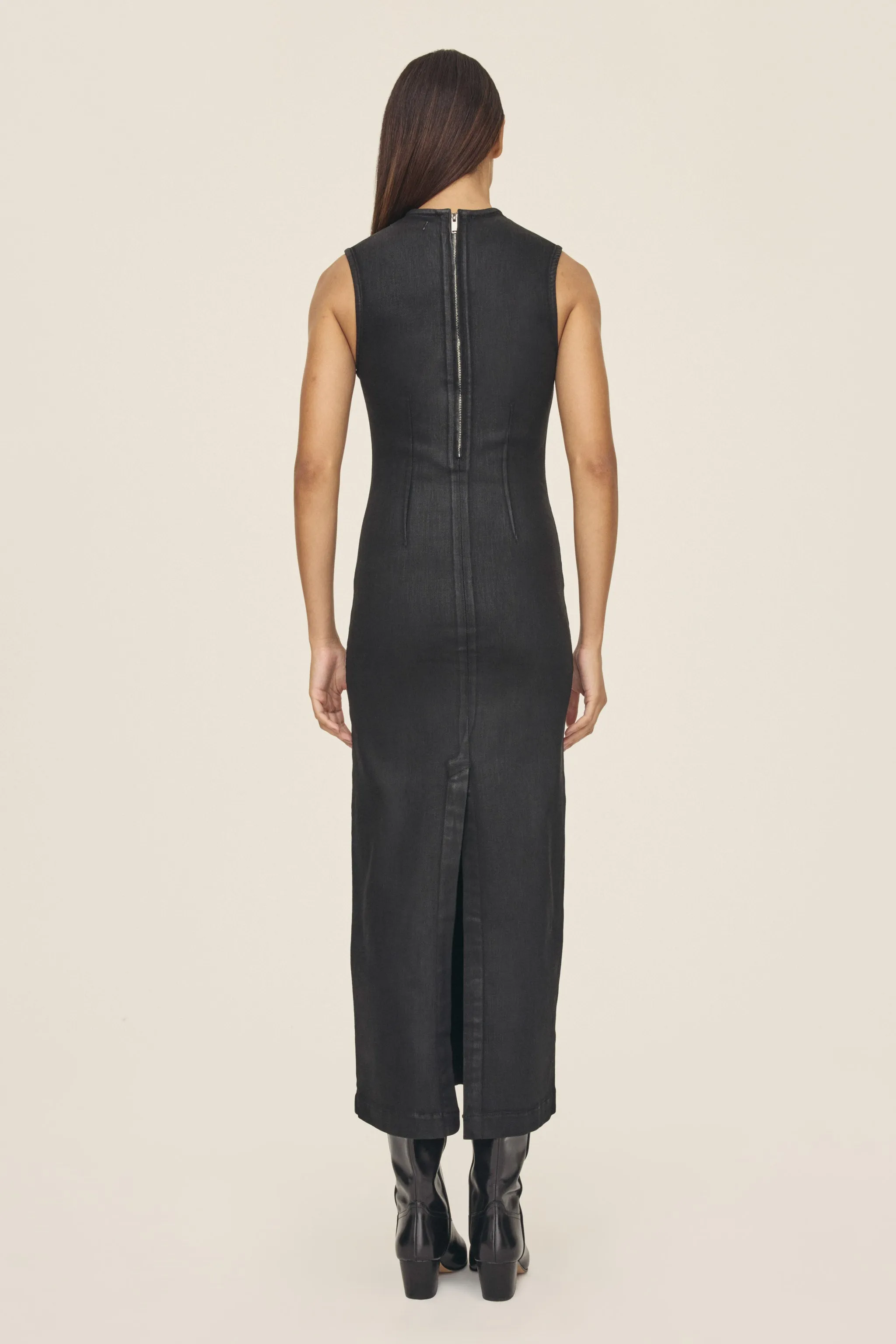 RKV - DENIM MAXI DRESS | NOIR WAX COATED