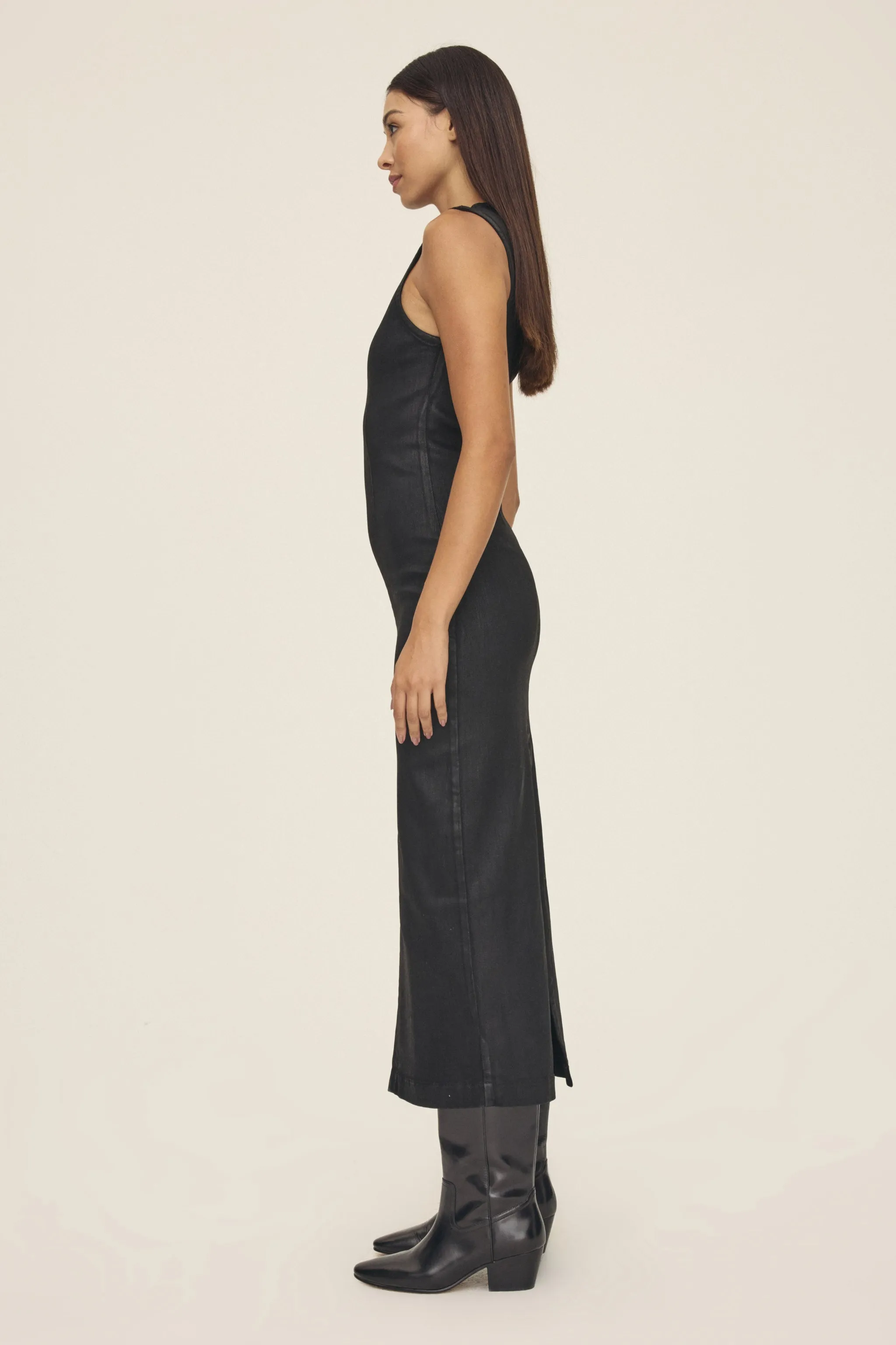 RKV - DENIM MAXI DRESS | NOIR WAX COATED