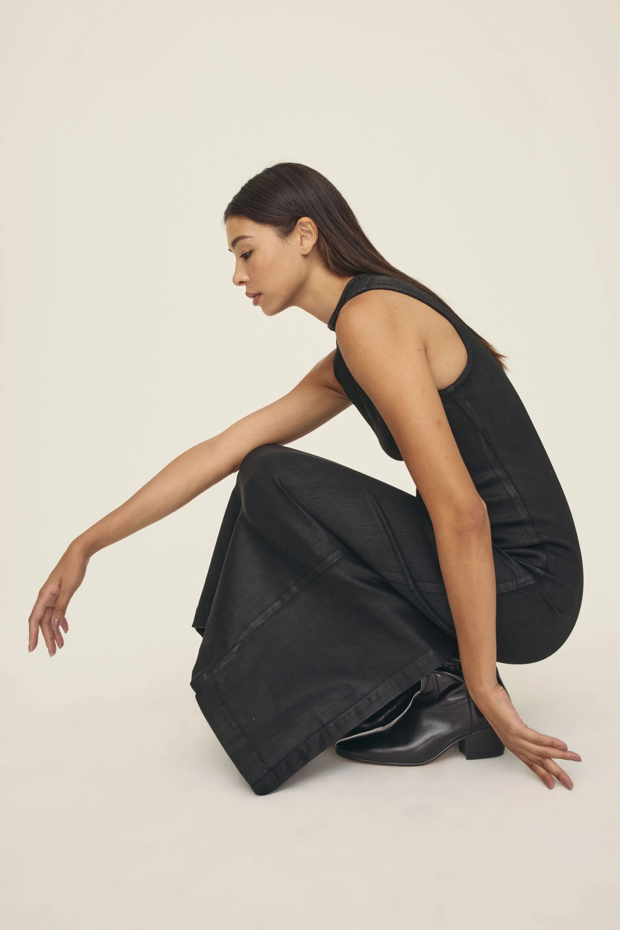RKV - DENIM MAXI DRESS | NOIR WAX COATED
