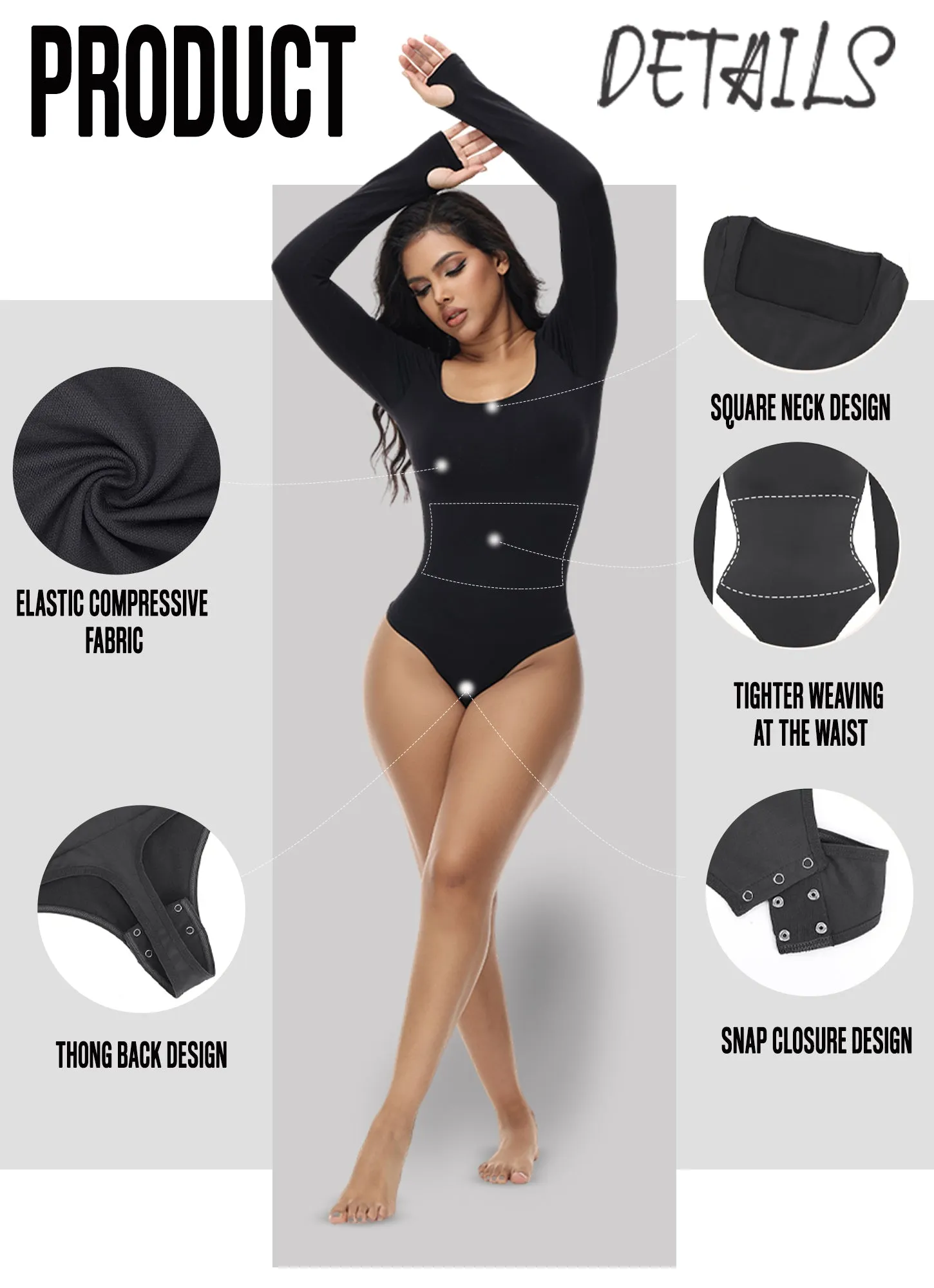 Seamless Bodysuit for Women -  Mock Neck Long Sleeve Thong Bodysuit