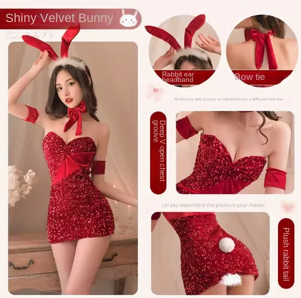 Sexy red velvet bunnies uniform passion seduction