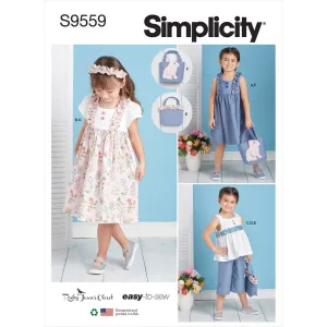 Simplicity Sewing Pattern S9559 Children's Dress, Top, Pants, Purses and Headband