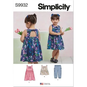 Simplicity Sewing Pattern S9932 Toddlers' Dress, Top and Pants