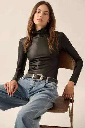 Sleek Attack Liquid Leather Mock-Neck Bodysuit