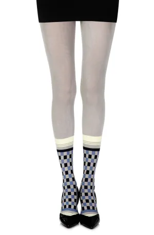Stunning Colorful Squares Socks Print 100 Denier Opaque Grey Tights