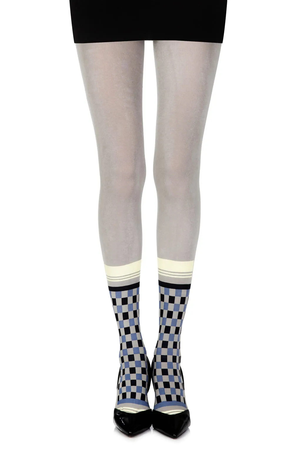 Stunning Colorful Squares Socks Print 100 Denier Opaque Grey Tights