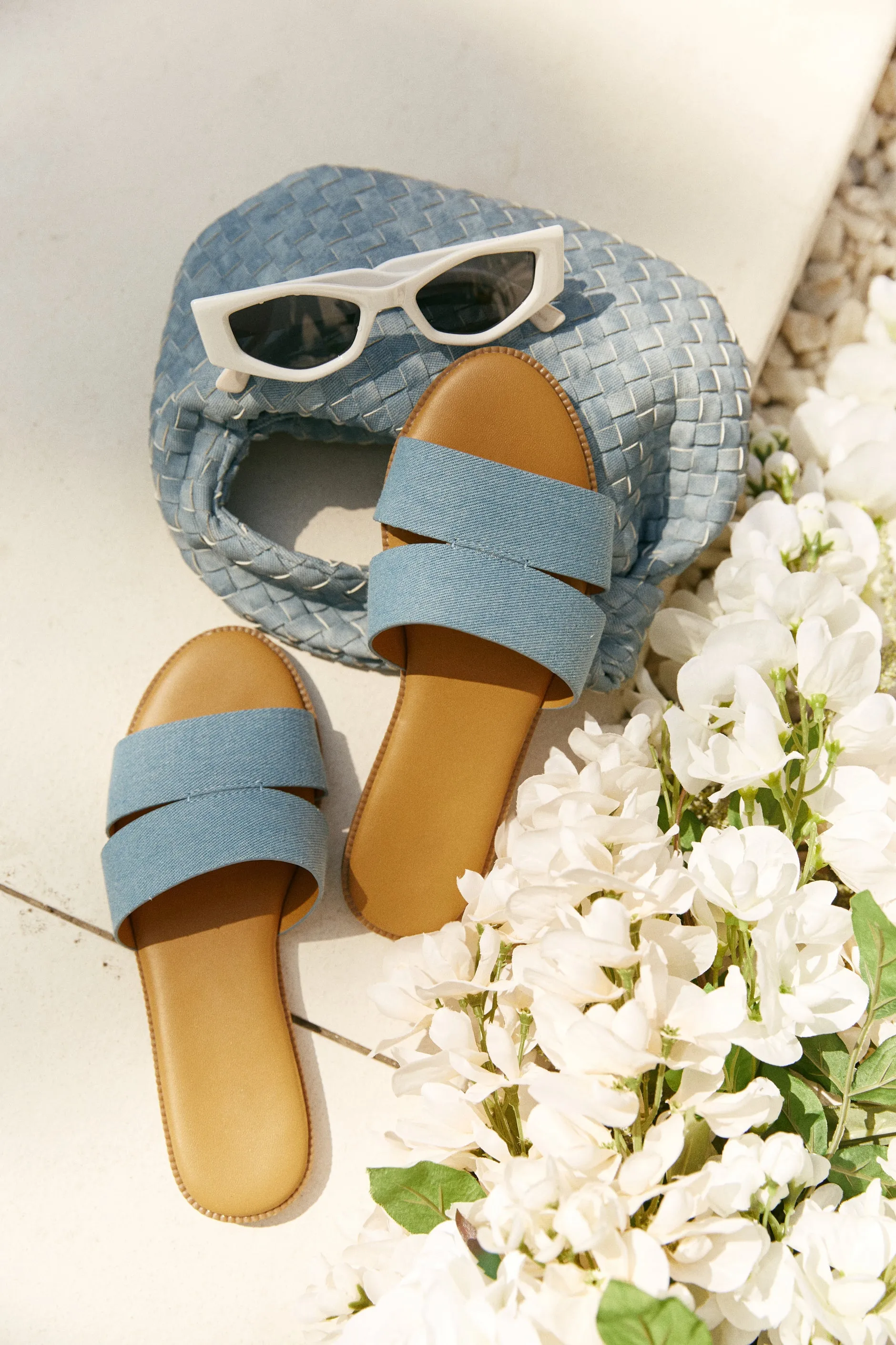 Sunny Season Slip On Sandals - Denim
