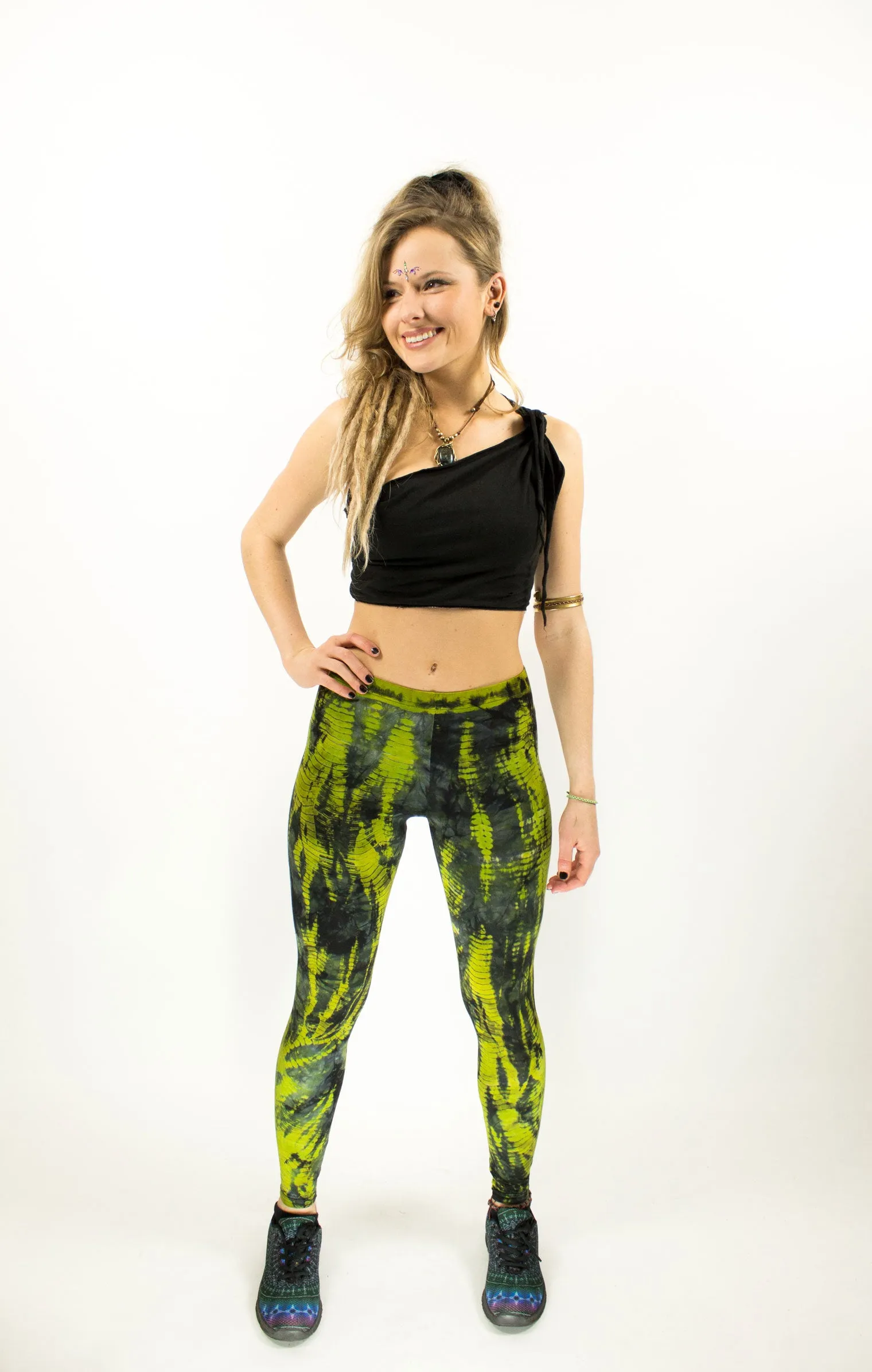 TIE DYE LEGGINGS LIME/BLACK