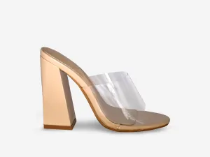 Tiffany – Nude Patent Perspex Mule Block Heel