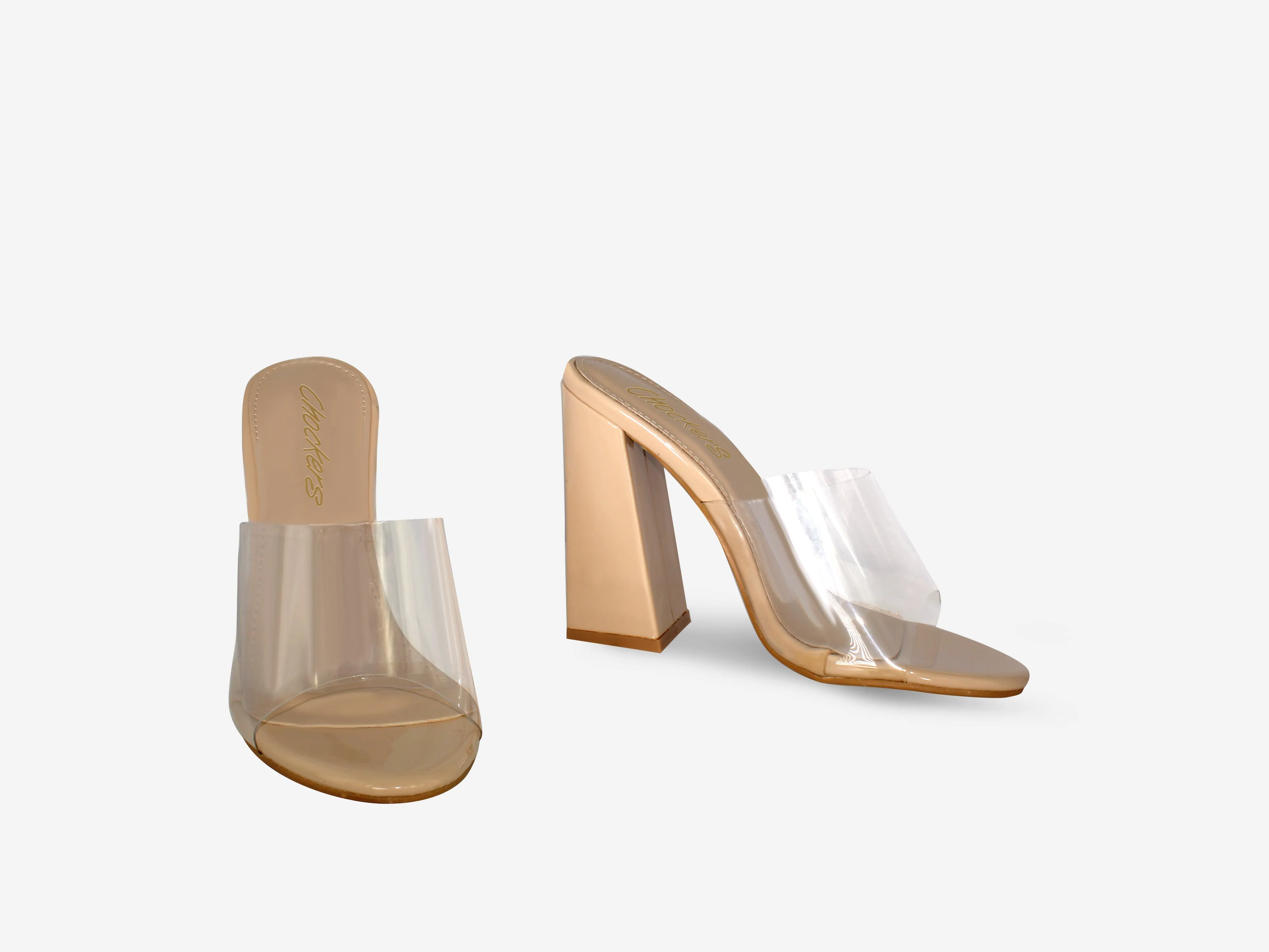 Tiffany – Nude Patent Perspex Mule Block Heel