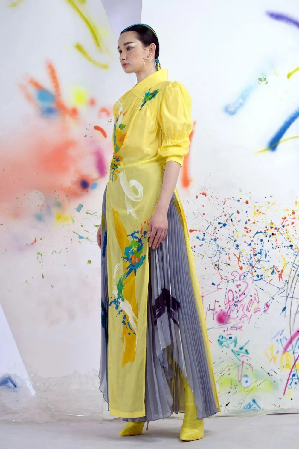 Touches Asymmetric Pleated Organza Maxi Skirt