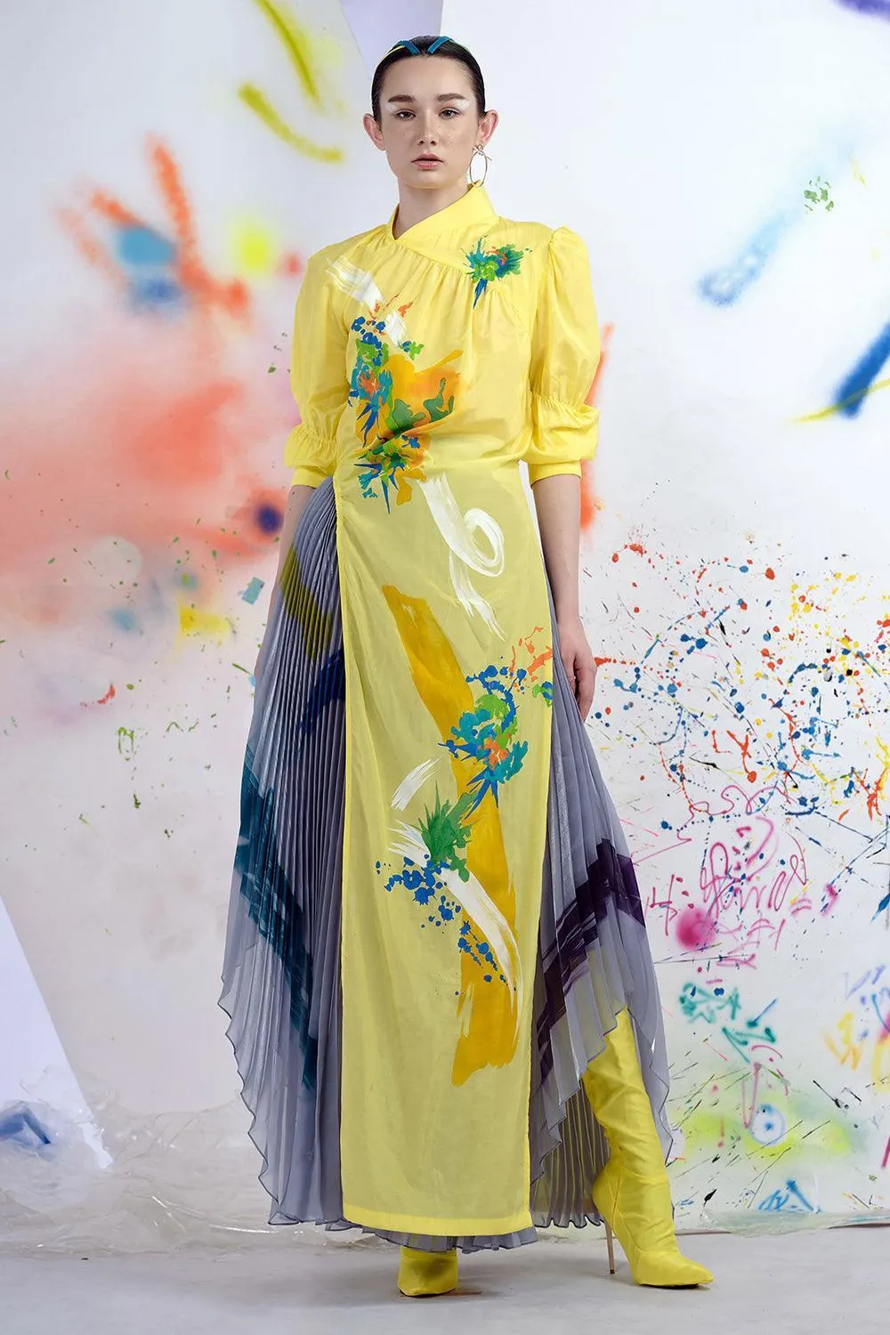 Touches Asymmetric Pleated Organza Maxi Skirt