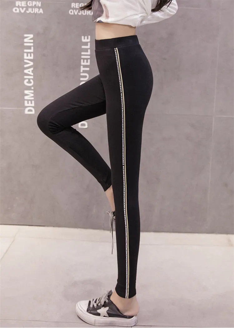 VenusFox High Waist Cotton Side stripes Fitness Leggings