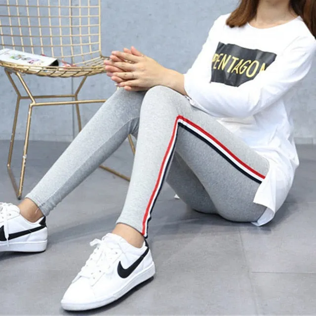 VenusFox High Waist Cotton Side stripes Fitness Leggings