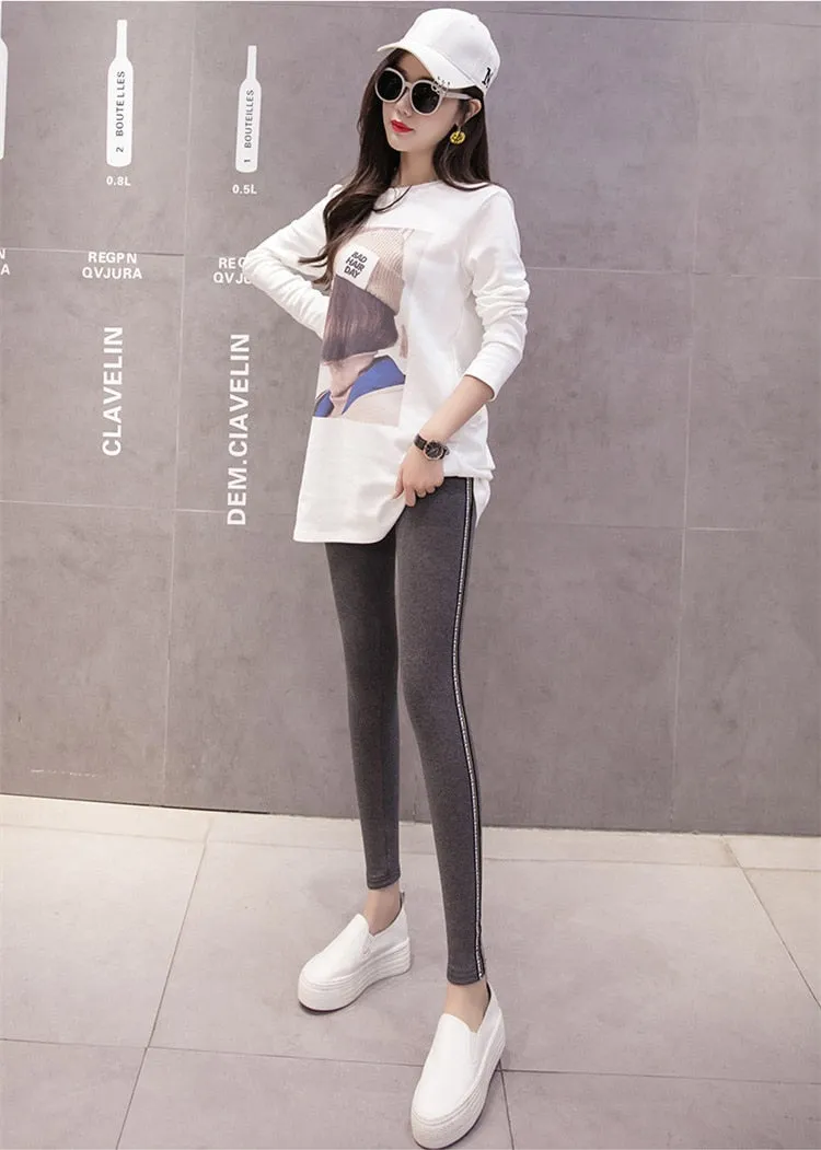 VenusFox High Waist Cotton Side stripes Fitness Leggings